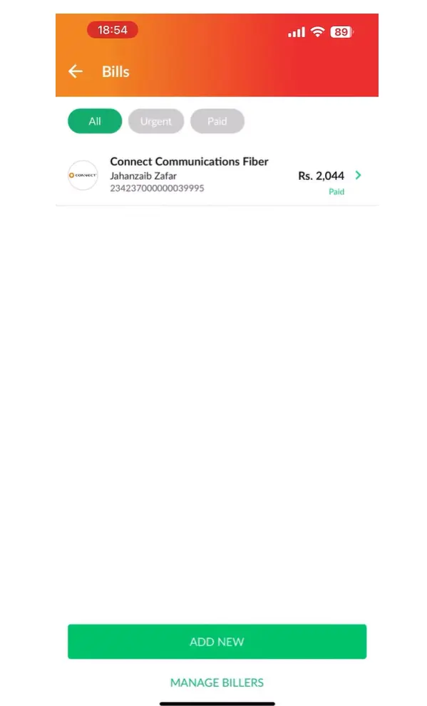 ScreenShot of Nayapay Bills section