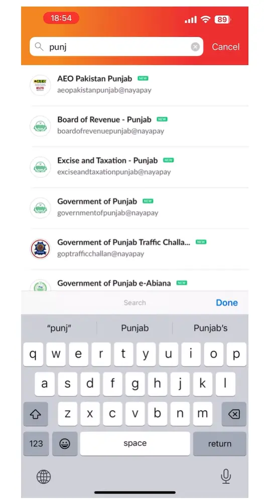 In this image searching and selecting Government Services to pay e challan