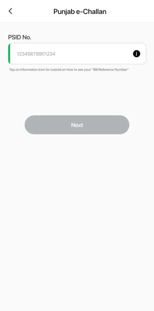Image showing the tag to add the PSID To Pay Punjab e-challan via easypaisa app
